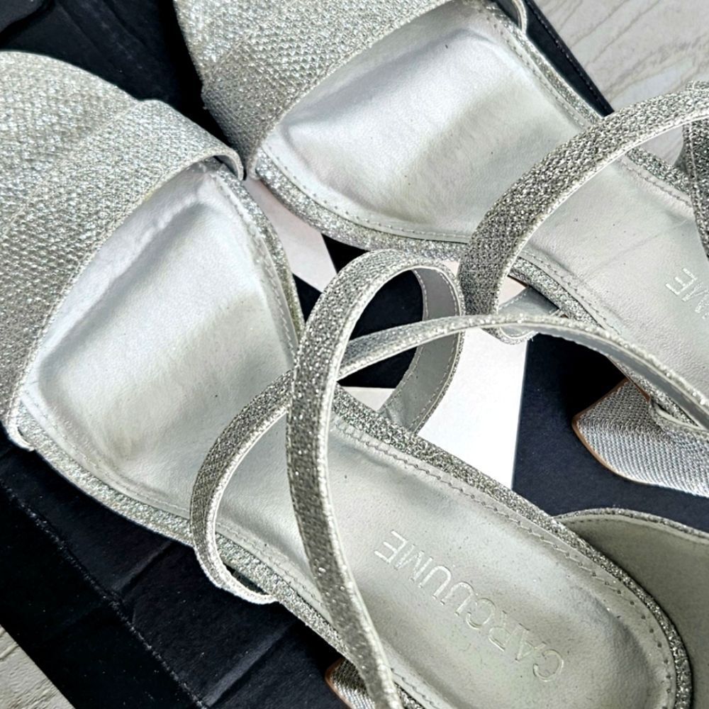 silver glitter chunk heel pump sandals size 8 new no box - Picture 13 of 15